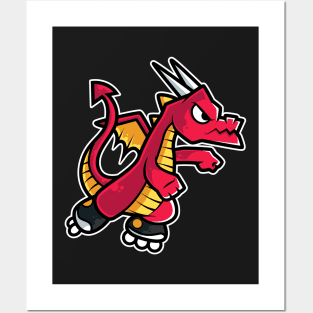 Red Fire Dragon Retro Roller Skate product Posters and Art